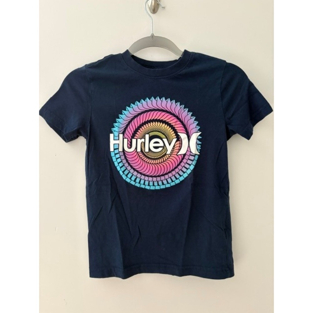 Hurley Boys Navy Blue Graphic T-Shirt Spiral Logo Size Medium 7/8